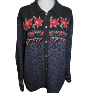 Talbots Lambswool Silk Cardigan 1X Floral Button Sweater Vintage